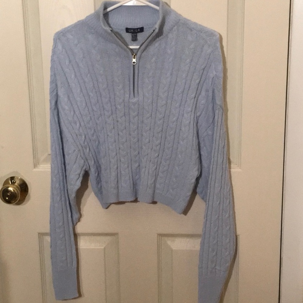 Blue cropped zip up sweater Charlotte Russe